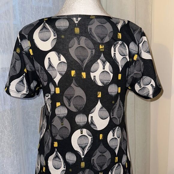 LuLaRoe XS Classic Hot Air Balloon Black White Gold Gray Short Sleeve Crew Tee - Picture 4 of 10